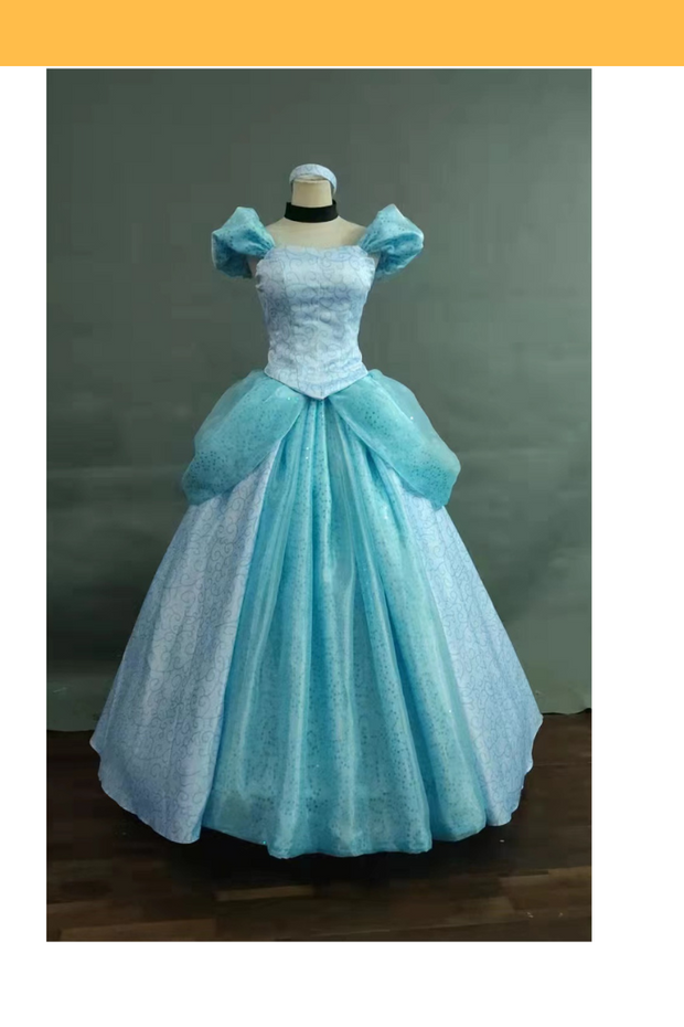 Princess Cinderella With Teal Sequined Overlay Cosplay Costume