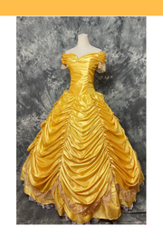 Princess Belle In Bright Gold Satin Beauty And Beast Cosplay Costume