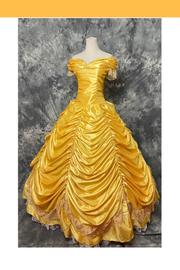 Cosrea Disney Princess Belle In Bright Gold Satin Beauty And Beast Cosplay Costume