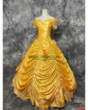 Cosrea Disney Princess Belle In Bright Gold Satin Beauty And Beast Cosplay Costume