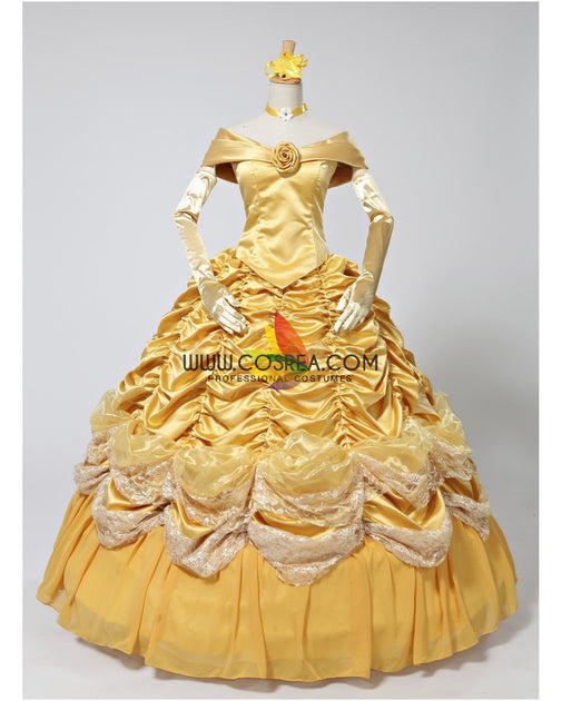 Princess Belle 2 Pieces Set Brocade Ruffle Beauty And Beast Cosplay ...