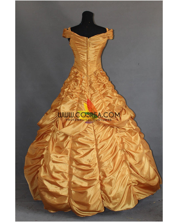 Princess Belle Rose Gold Satin Beauty And Beast Cosplay Costume